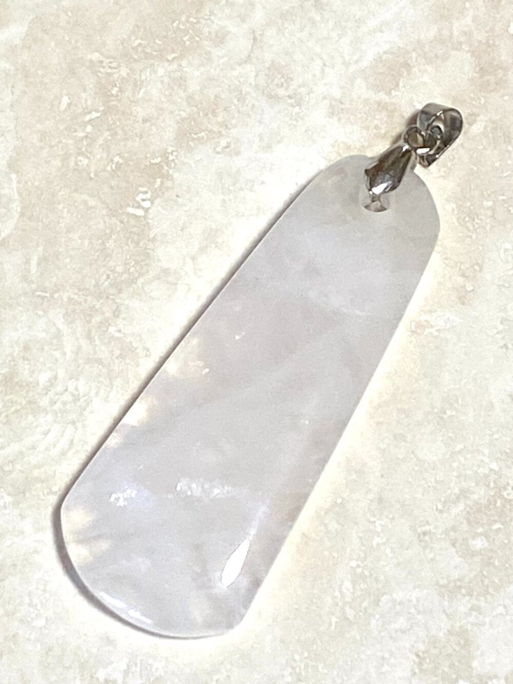 Natural Pale Pink Rose Quartz Pendant, Large Genuine Gemstone Long Drop Pendant